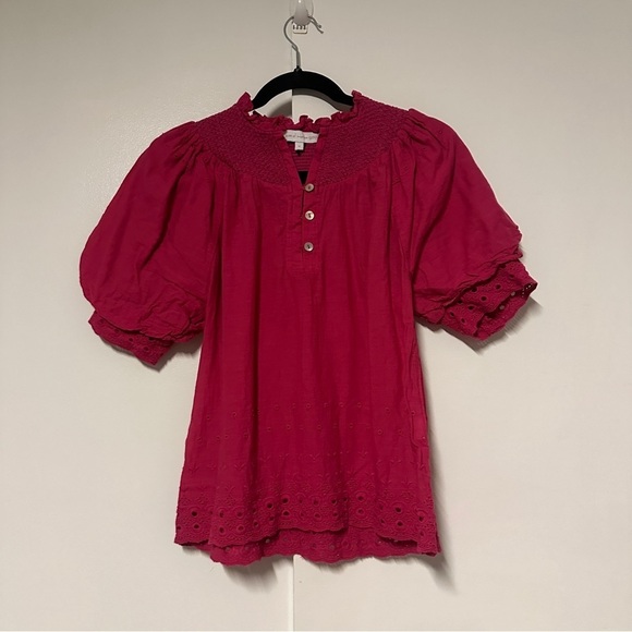 House of Harlow 1960 Tops - House of Harlow 1960 Puff Sleeve Smocked Eyelet Blouse Pink Small